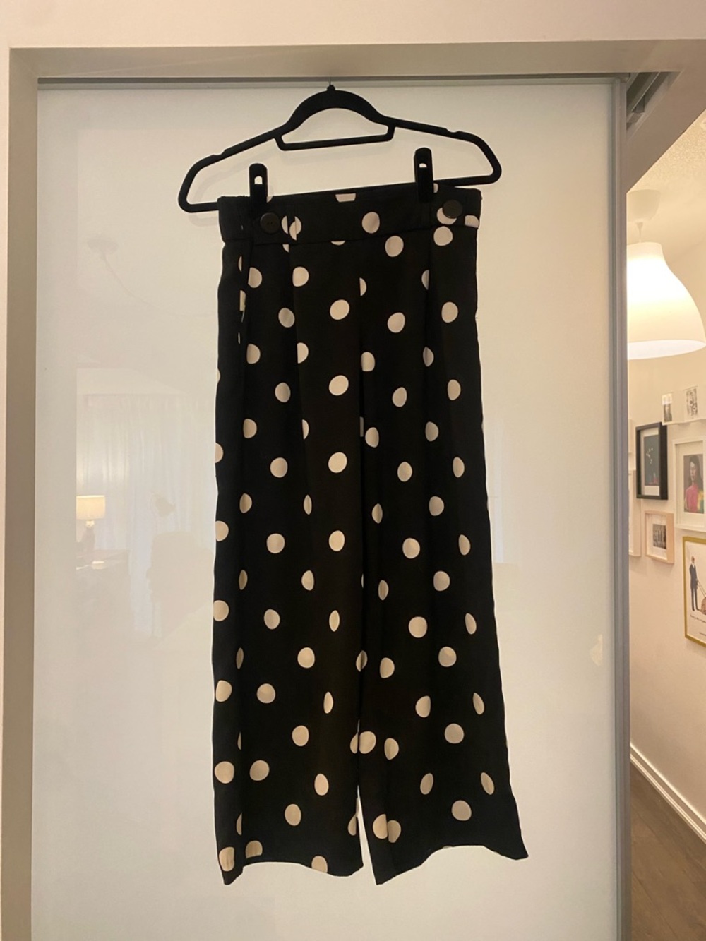 Zara Black Pants with Cream Polka Dots